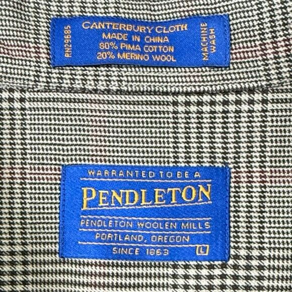 Pendleton Canterbury Cloth Shirt Plaid Button Down Merino Wool Blend Men's Large - Picture 9 of 16